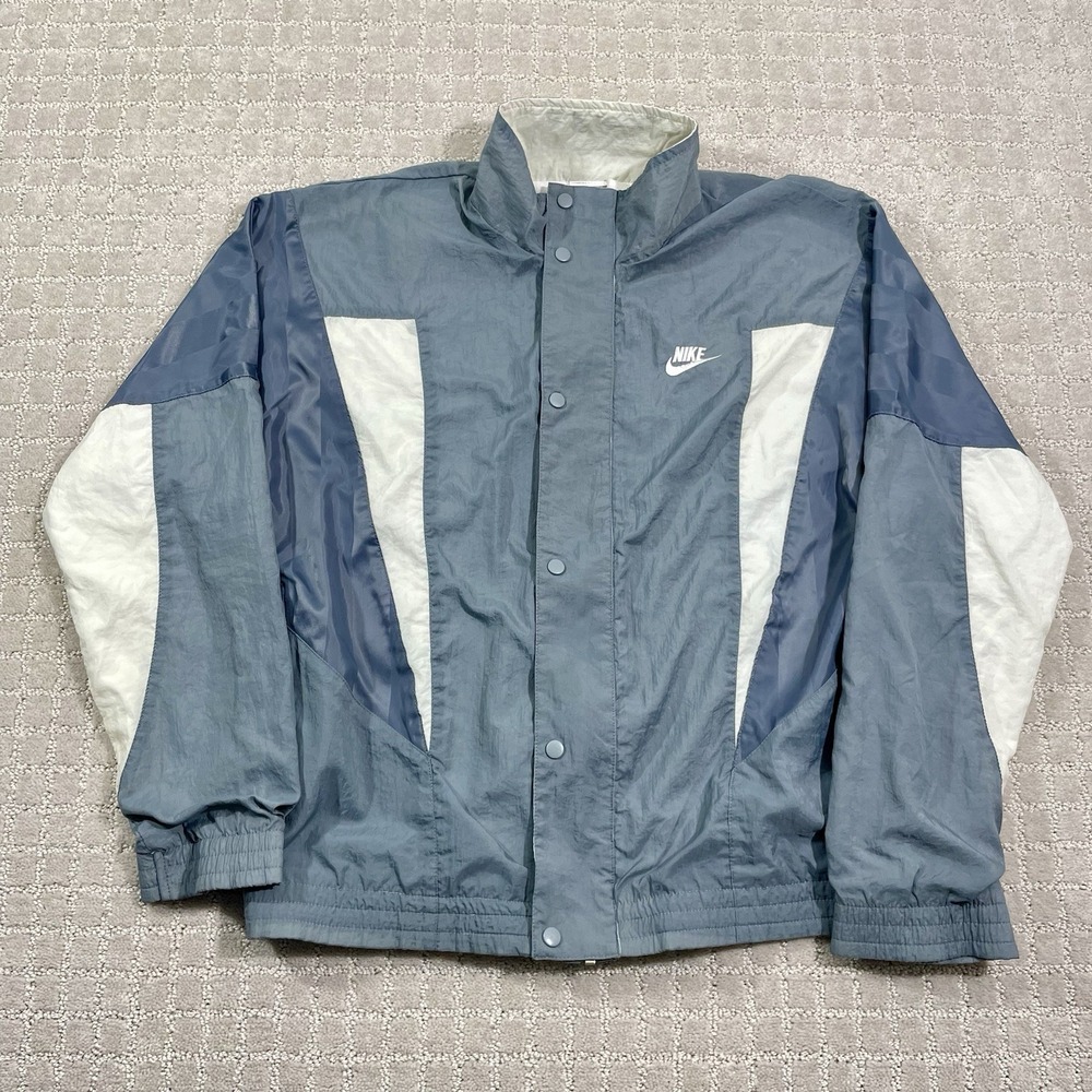VTG‎ 90s Nike Gray Full Zip Windbreaker Sz Medium Swoosh Retro Athletic Jacket